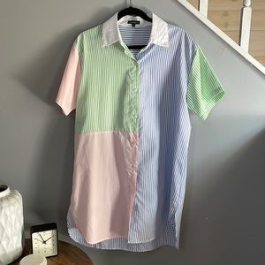 Colorblocked striped preppy button down